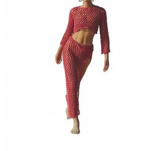 NEW SOAH women's alessia long crochet skirt in fuchsia